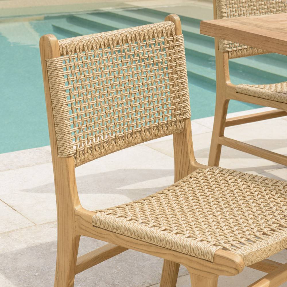 Macabane - VALERIA - Lot de 2 chaises jardin en bois de teck naturel rotin beige - Imagen 3