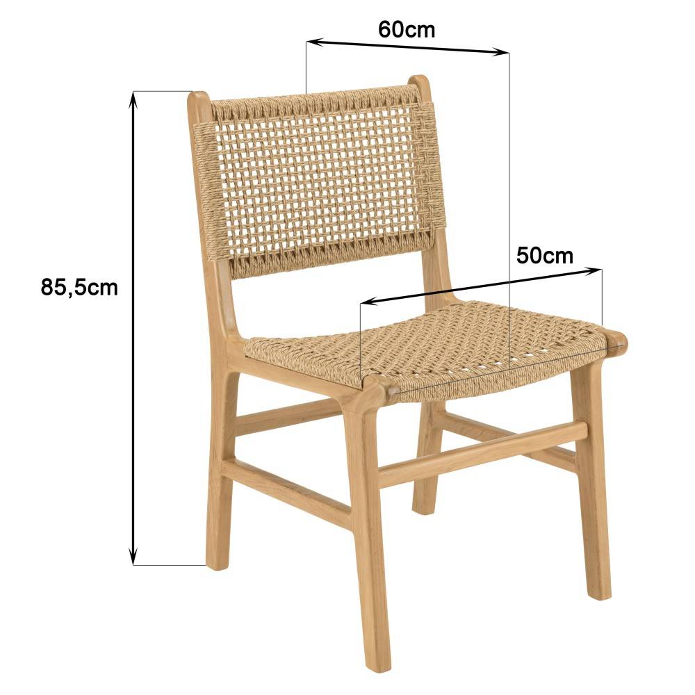 Macabane - VALERIA - Lot de 2 chaises jardin en bois de teck naturel rotin beige - Imagen 9