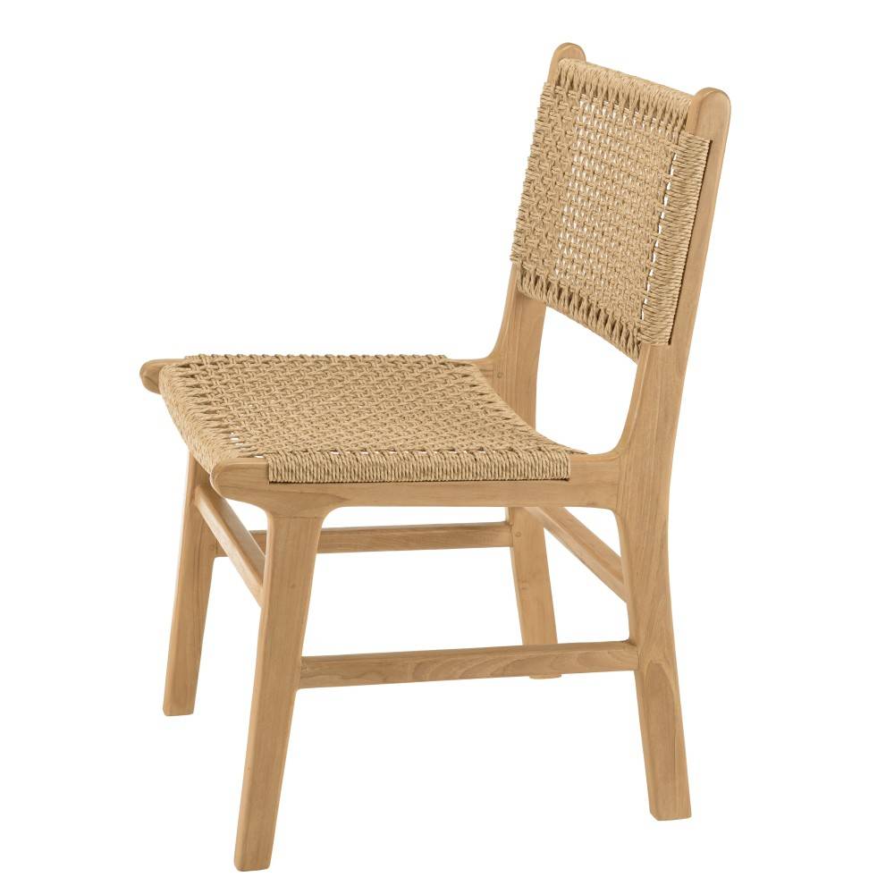 Macabane - VALERIA - Lot de 2 chaises jardin en bois de teck naturel rotin beige - Imagen 6