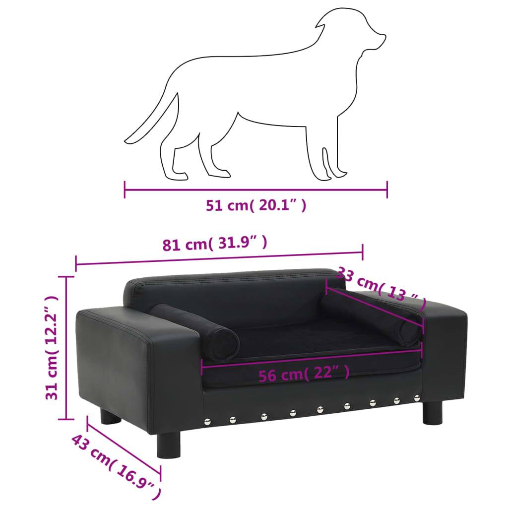 Canapé pour chien similicuir et peluche noir 81 x 43 x 31 cm - PANGIVO - Image 8
