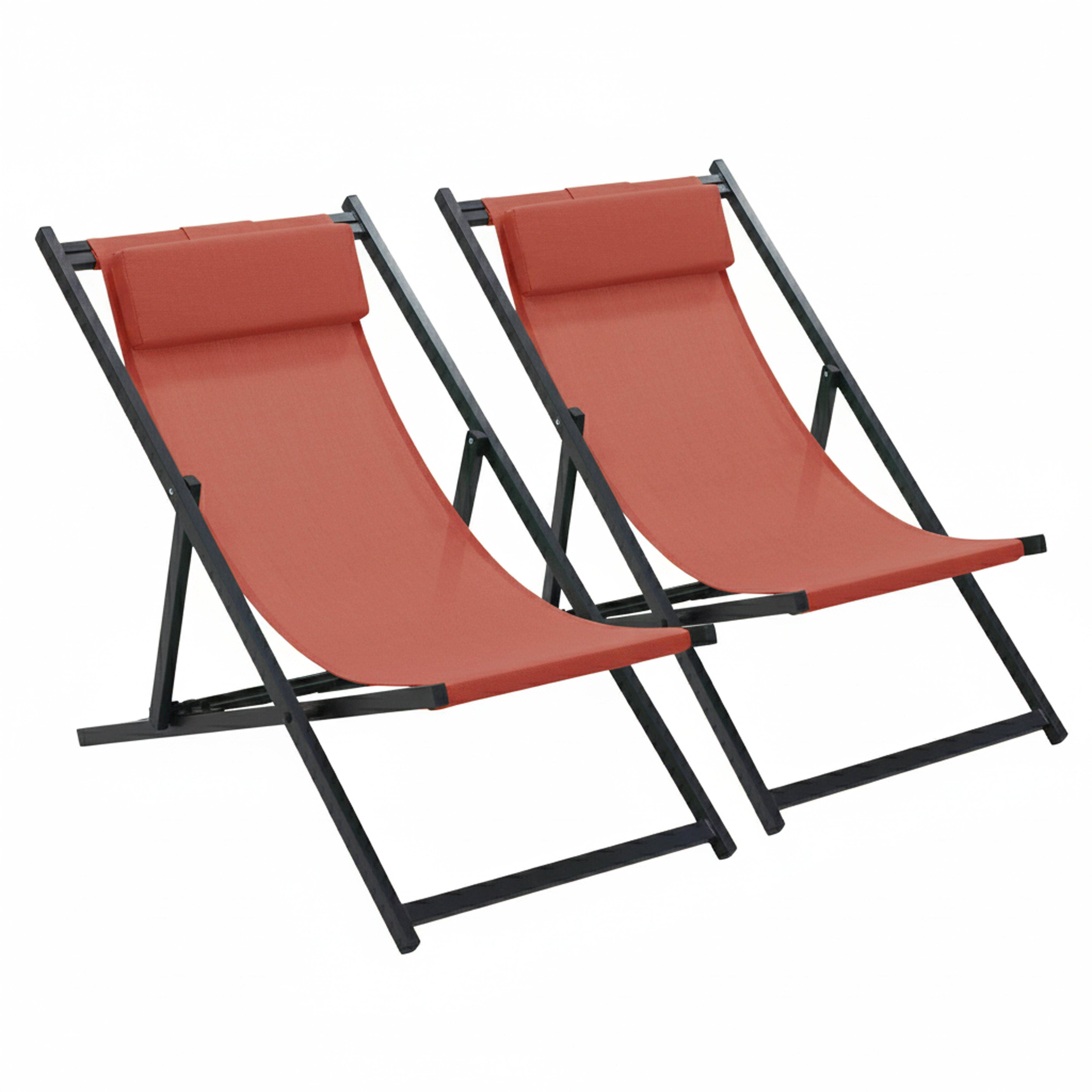Oviala - Lot de 2 transats en aluminium terracotta Santiago - Oviala
