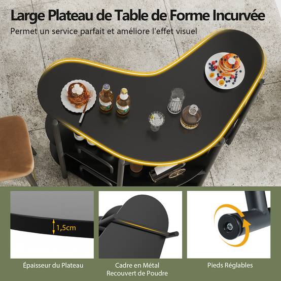 Table de Bar à Liqueur à 3 Niveaux avec Supports à Verres à Pied et Etagères de Rangement, pour Cuisine, Bar, 120 x 66 x 102 cm, Noir - Image 4