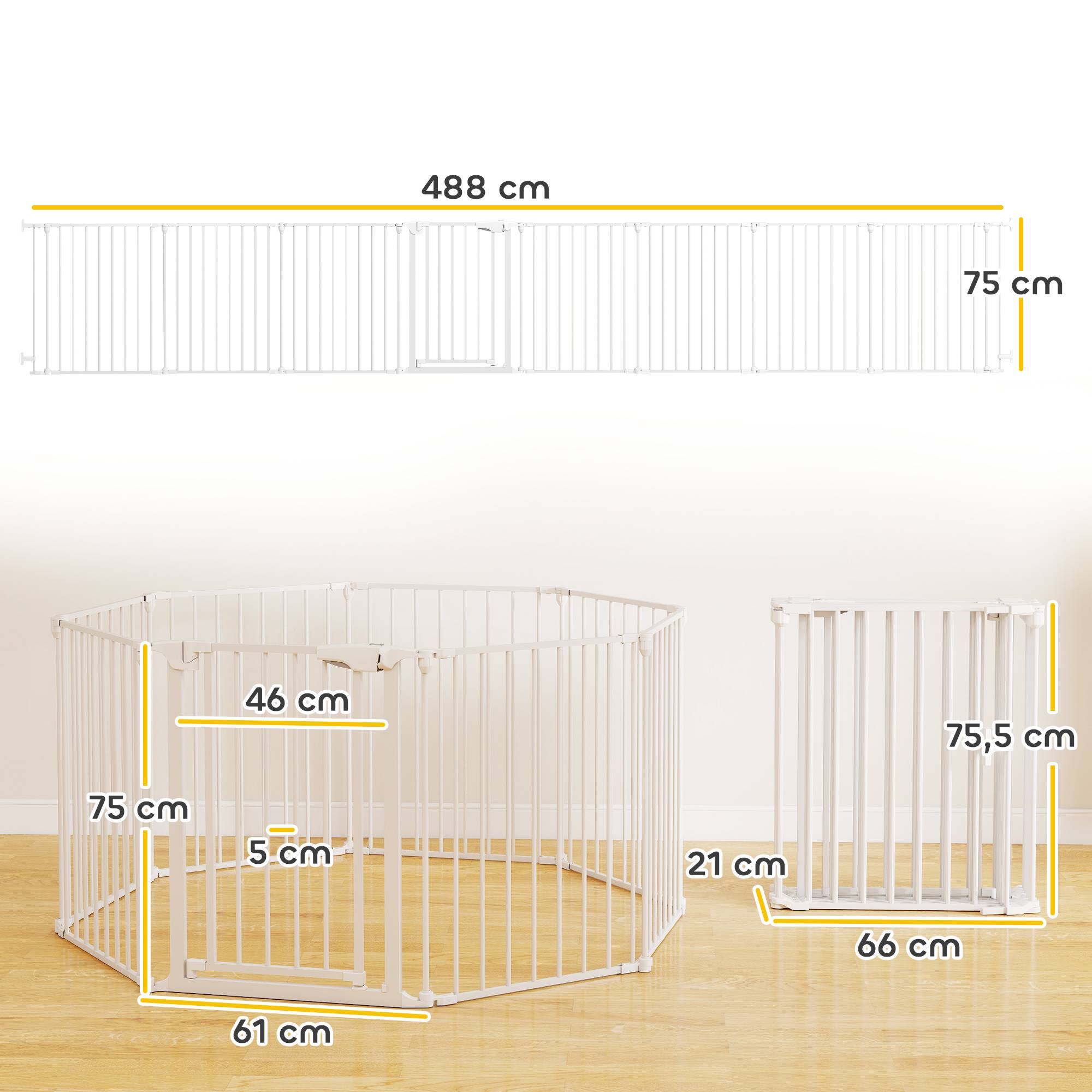 Barrière pliable pour chien, clôture pour animaux de compagnie à 8 panneaux, barrière à double verrouillage pour escaliers et couloirs, blanche - Image 5