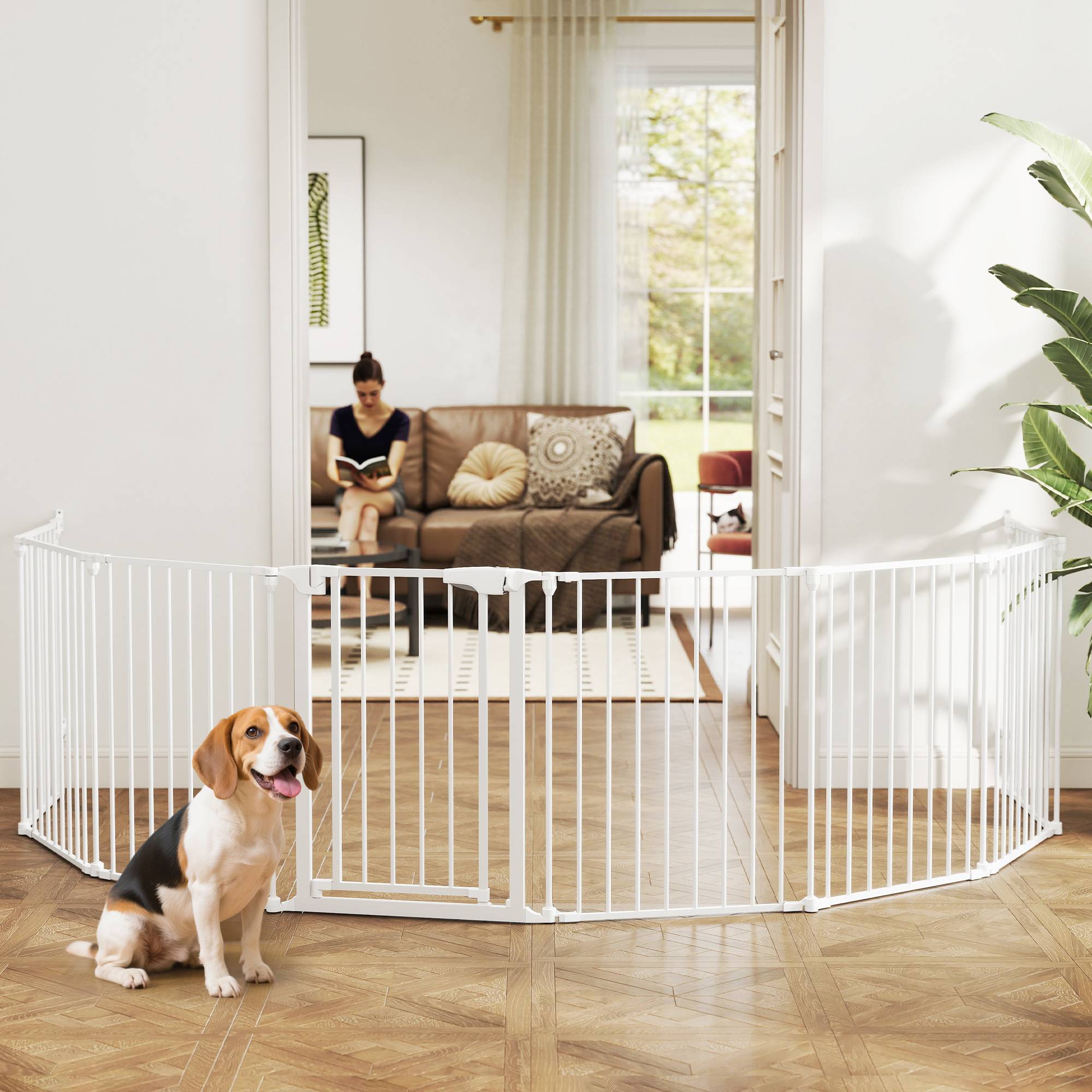 Barrière pliable pour chien, clôture pour animaux de compagnie à 8 panneaux, barrière à double verrouillage pour escaliers et couloirs, blanche - Image 4