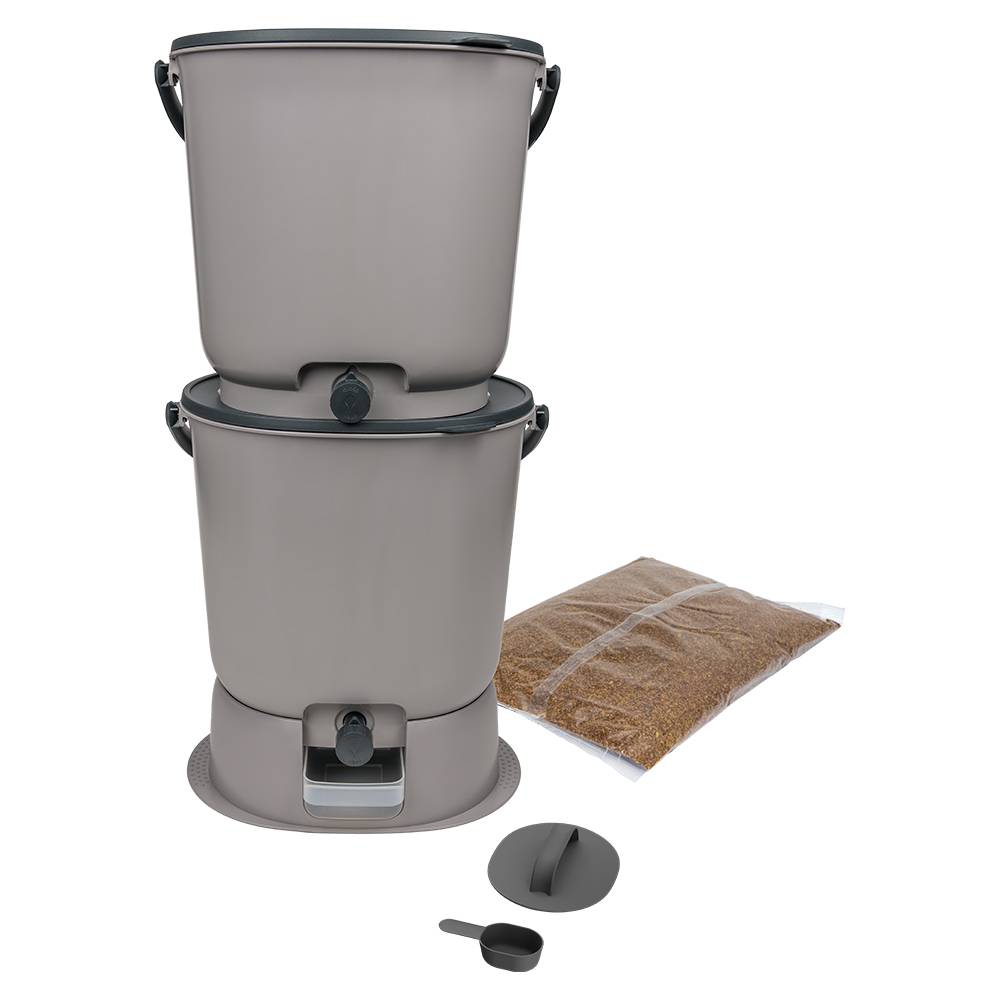 Lot 2 Composteurs Bokashi en Plastique recyclé, gris, 15,3l - Imagen 1