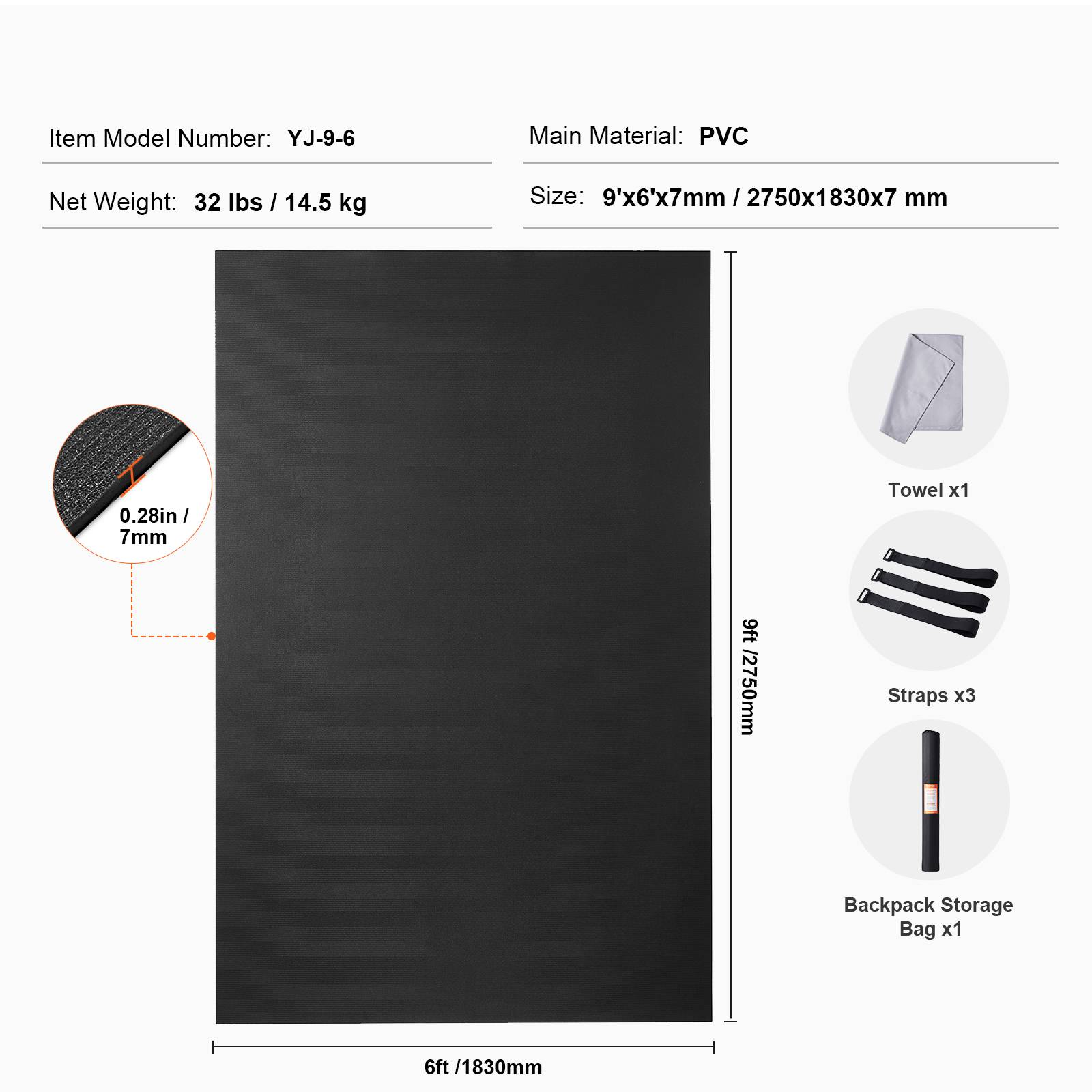 VEVOR Tapis de yoga antidérapant tapis d'entraînement 2750 x 1830 mm pilates - Image 7