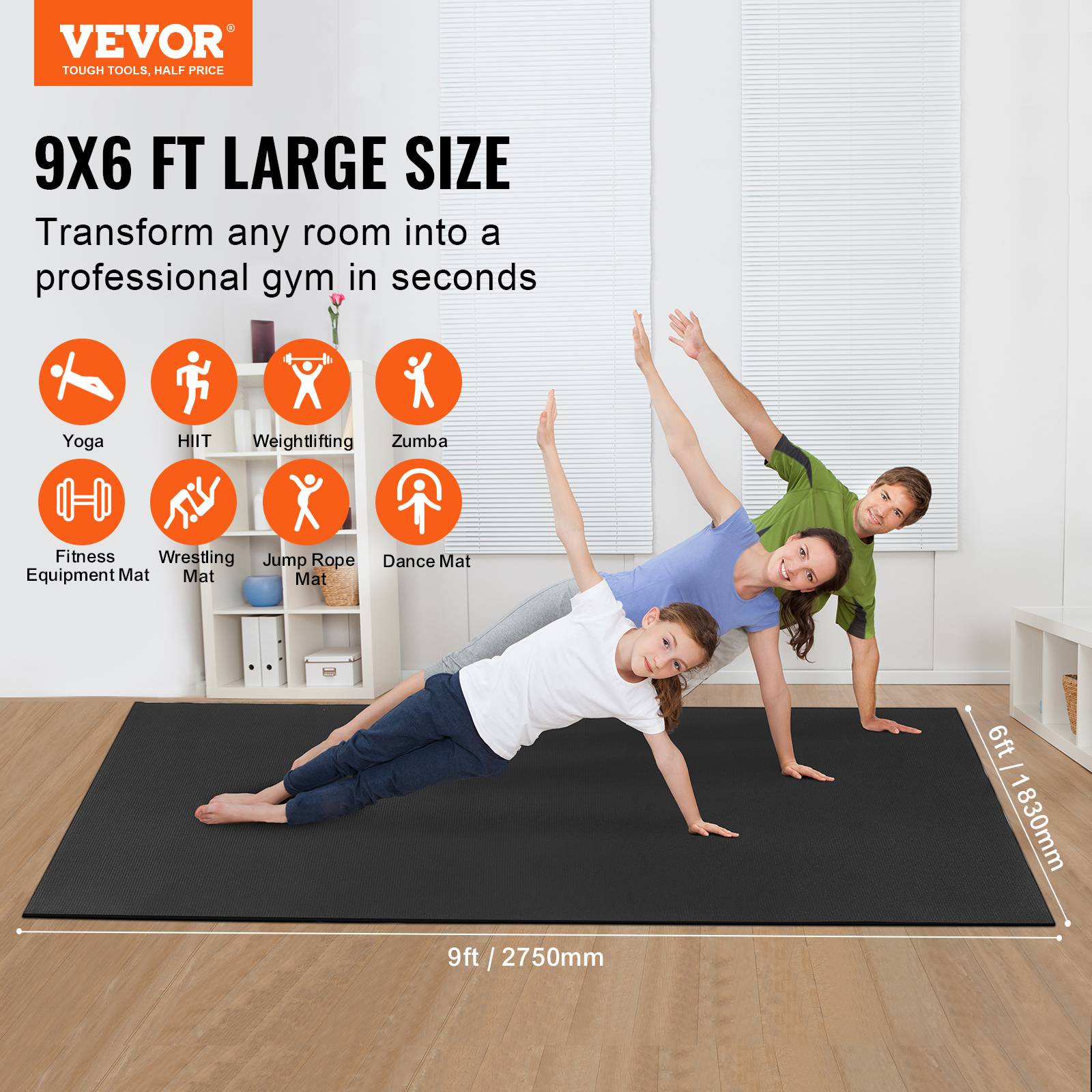 VEVOR Tapis de yoga antidérapant tapis d'entraînement 2750 x 1830 mm pilates - Image 2