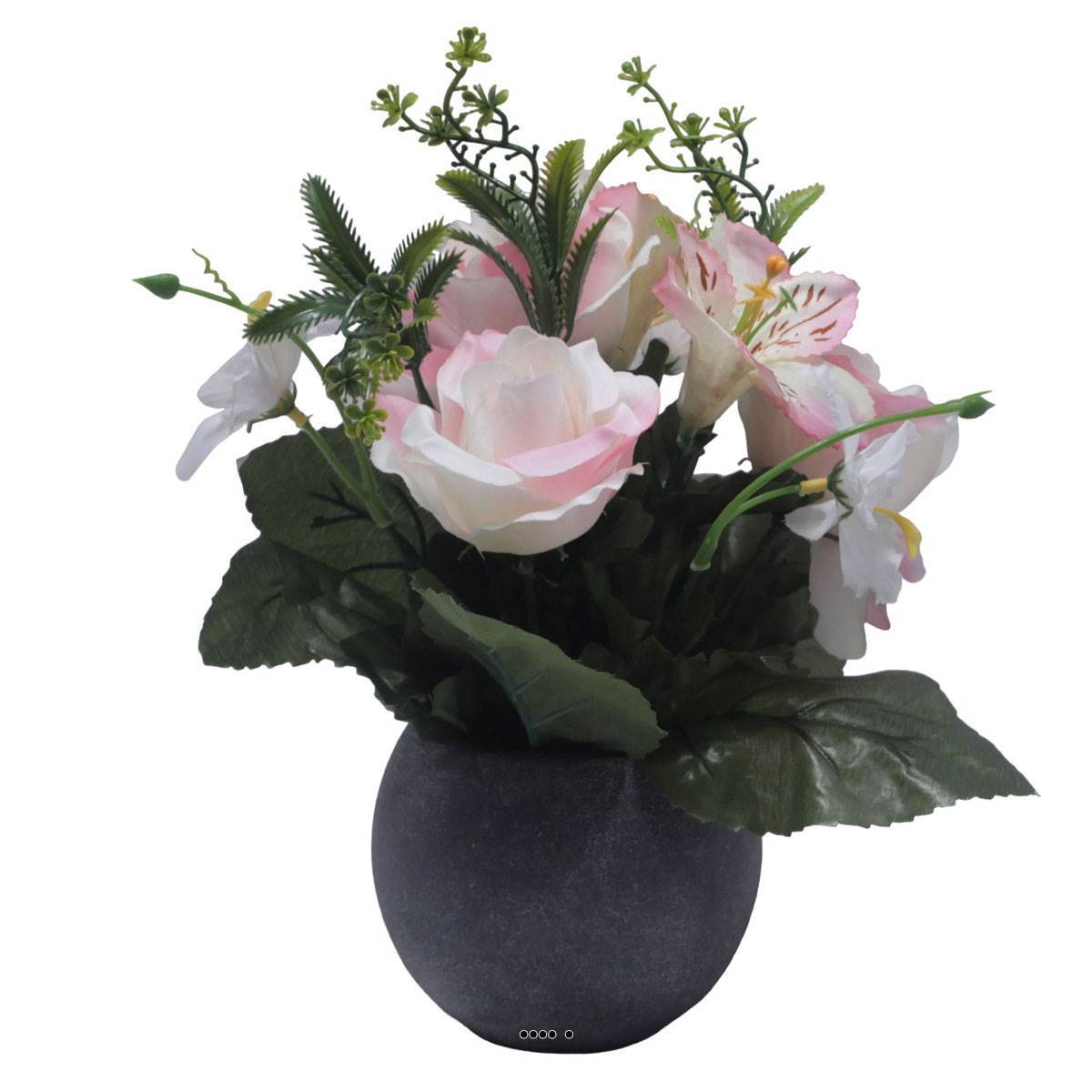 Artificielles - Pot Boule Béton pour Tombe de Rose, Alstromeria, et Orchidées Rose artificiels - Toussaint - couleur: Rose 715 - Imagen 1