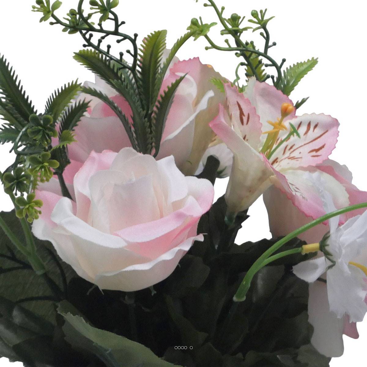 Artificielles - Pot Boule Béton pour Tombe de Rose, Alstromeria, et Orchidées Rose artificiels - Toussaint - couleur: Rose 715 - Imagen 3