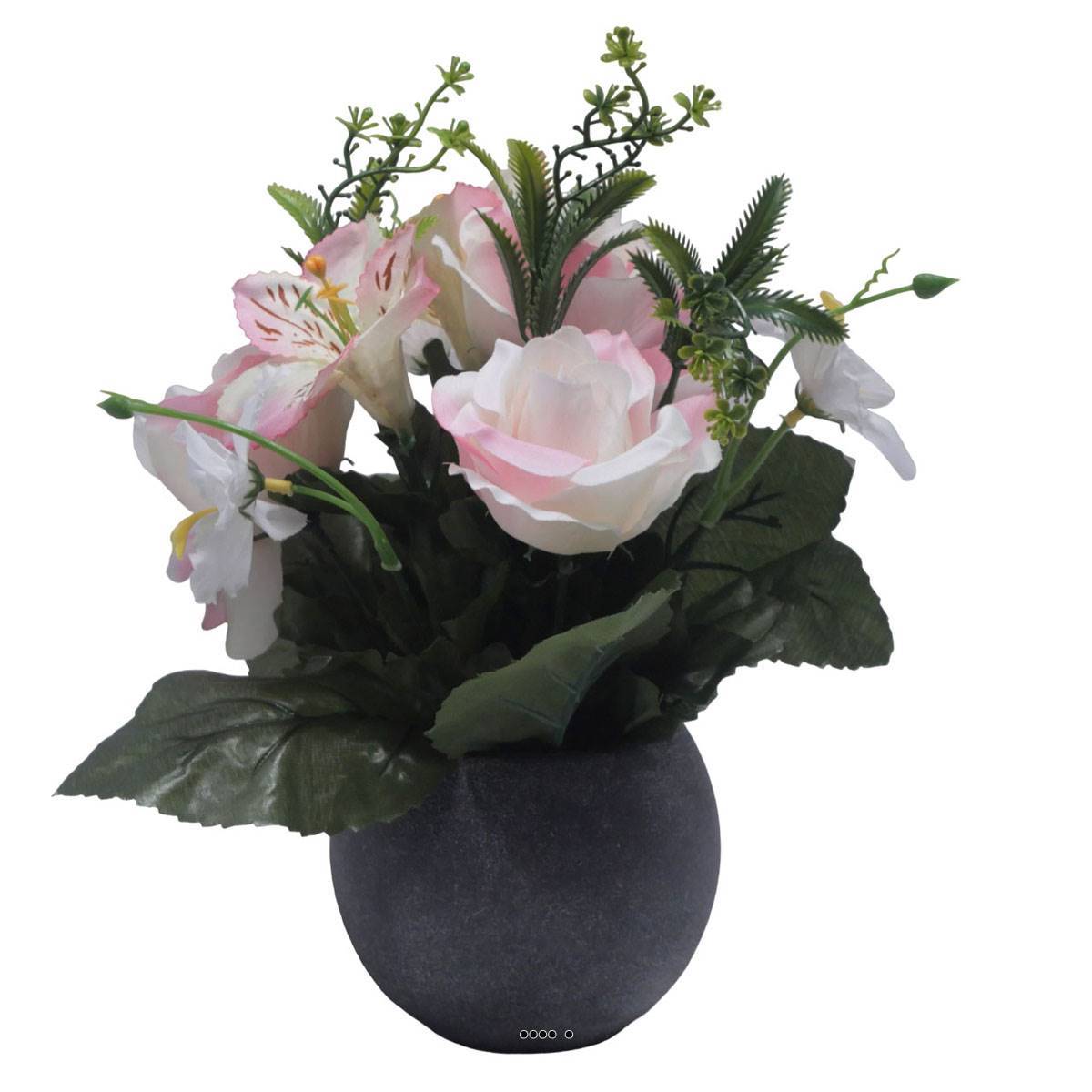Artificielles - Pot Boule Béton pour Tombe de Rose, Alstromeria, et Orchidées Rose artificiels - Toussaint - couleur: Rose 715 - Imagen 2