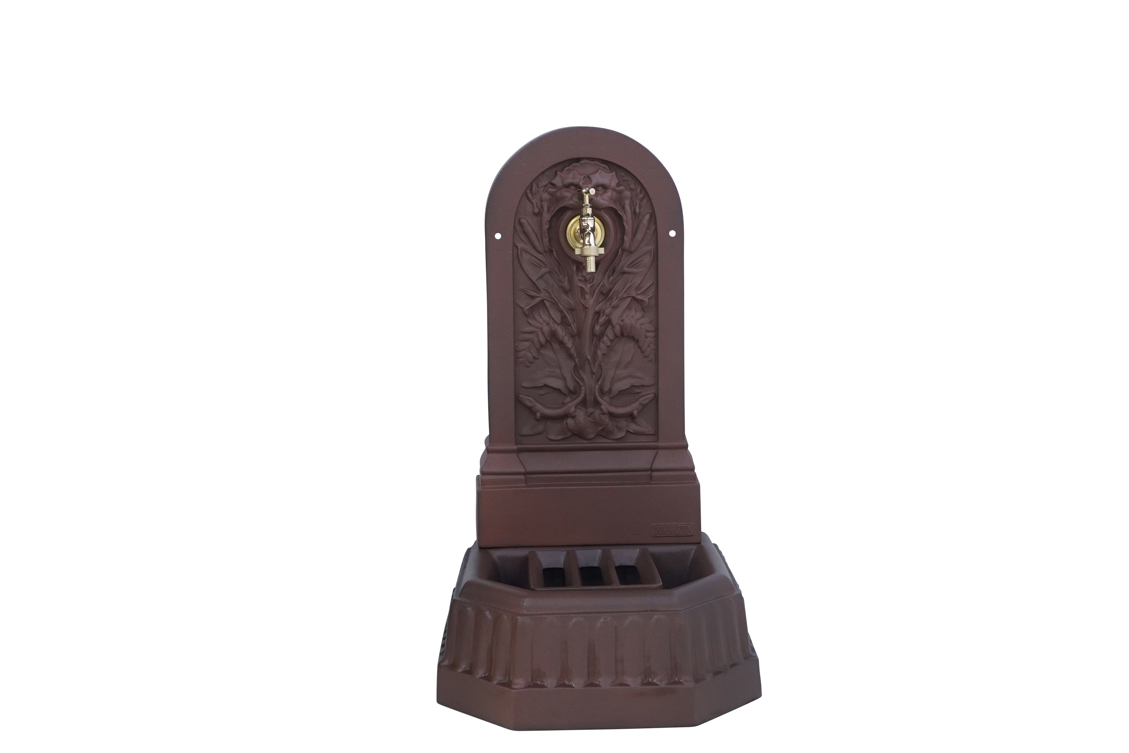 Fontaine triton brun antique avec robinet standard Dommartin H. 70 cm X L. 40 cm - Imagen 1