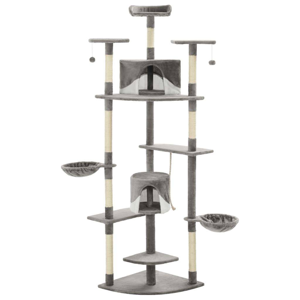 Helloshop26 - Arbre à chat griffoir grattoir niche jouet animaux peluché en sisal 203 cm gris et blanc - Imagen 1