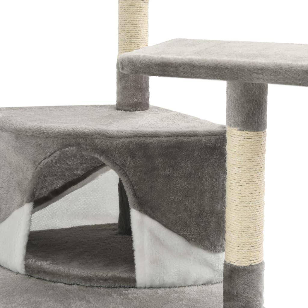 Helloshop26 - Arbre à chat griffoir grattoir niche jouet animaux peluché en sisal 203 cm gris et blanc - Imagen 5