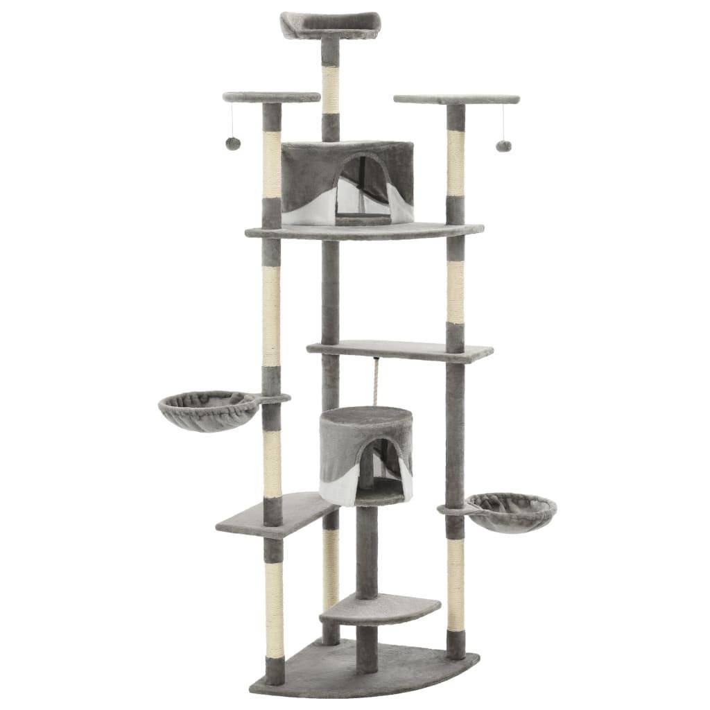 Helloshop26 - Arbre à chat griffoir grattoir niche jouet animaux peluché en sisal 203 cm gris et blanc - Imagen 2
