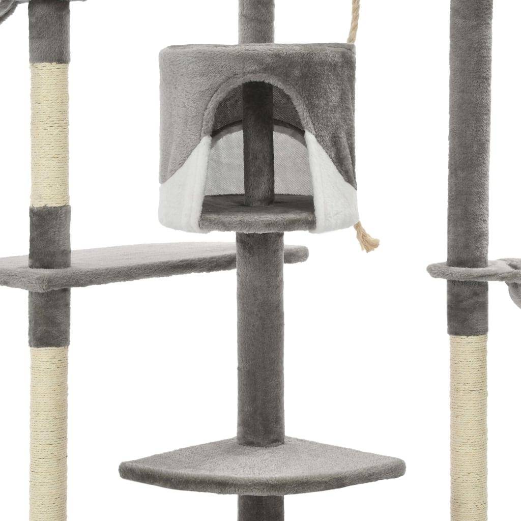 Helloshop26 - Arbre à chat griffoir grattoir niche jouet animaux peluché en sisal 203 cm gris et blanc - Imagen 4