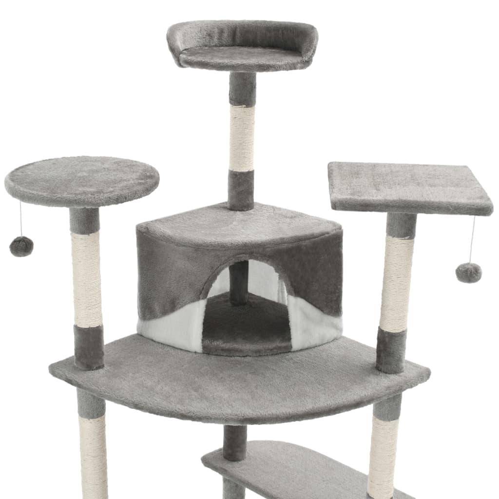 Helloshop26 - Arbre à chat griffoir grattoir niche jouet animaux peluché en sisal 203 cm gris et blanc - Imagen 3