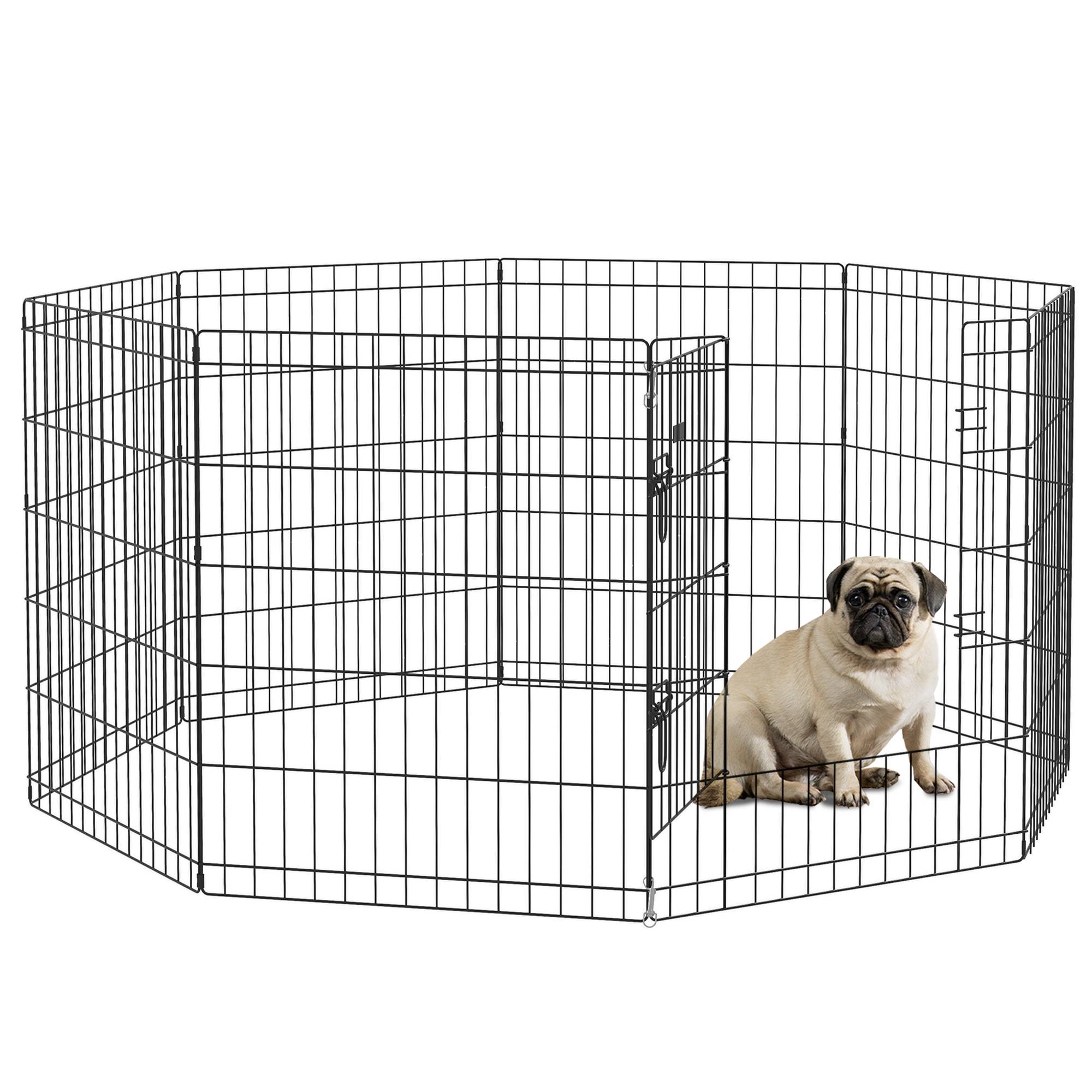 Parc pour chien 8 panneaux 76 x 61 cm, forme personnalisée, avec porte et double verrouillage, pour jardin ou terrasse, noir - Image 1