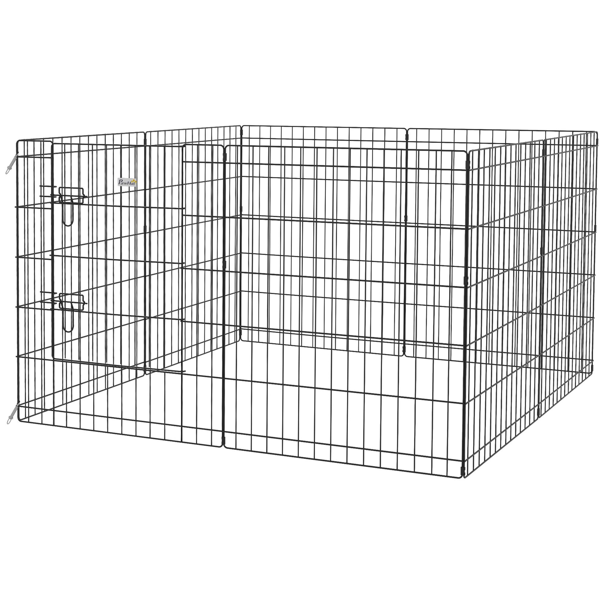 Parc pour chien 8 panneaux 76 x 61 cm, forme personnalisée, avec porte et double verrouillage, pour jardin ou terrasse, noir - Image 2