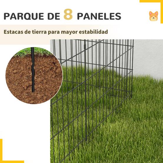 Parc pour chien 8 panneaux 76 x 61 cm, forme personnalisée, avec porte et double verrouillage, pour jardin ou terrasse, noir - Image 8