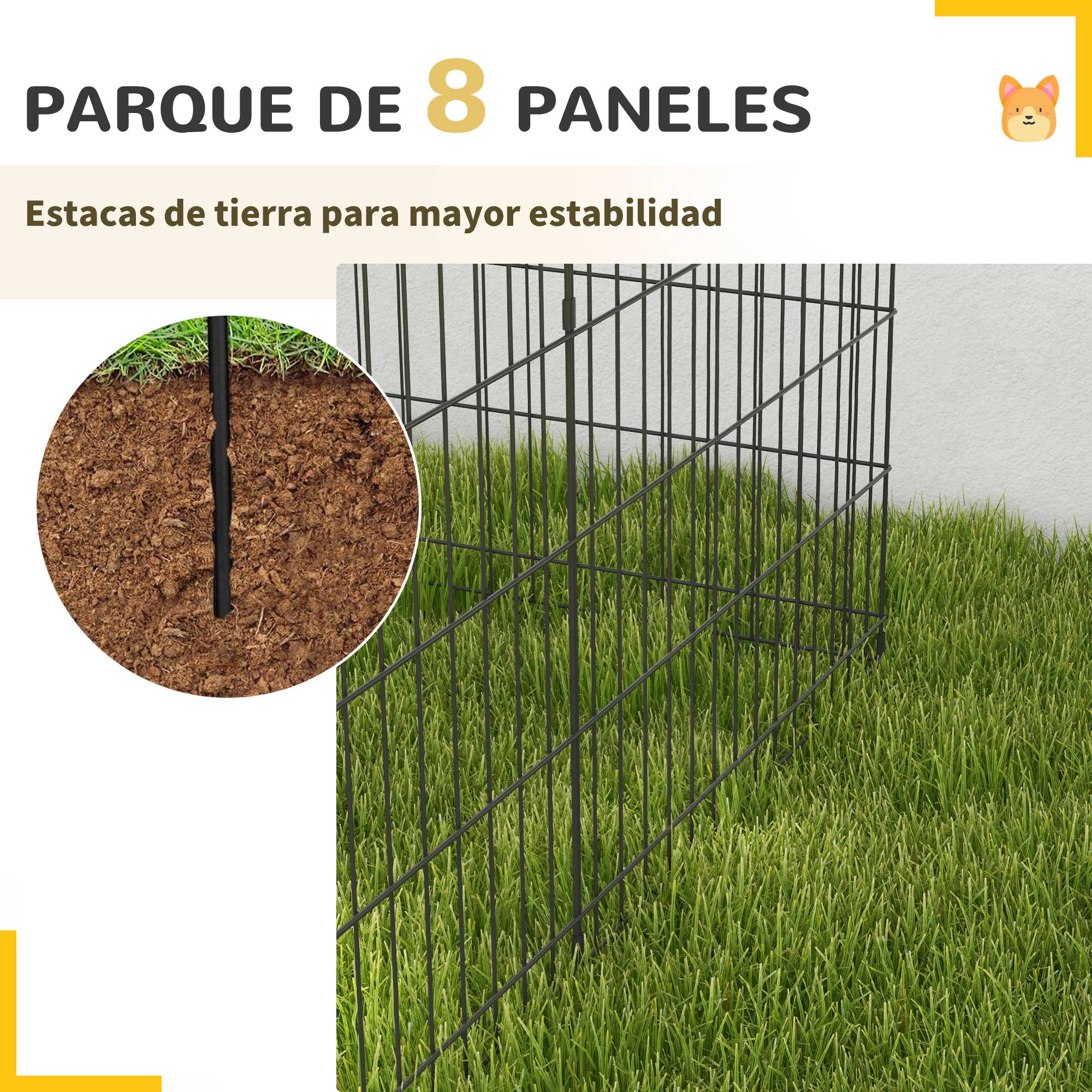 Parc pour chien 8 panneaux 76 x 61 cm, forme personnalisée, avec porte et double verrouillage, pour jardin ou terrasse, noir - Image 8