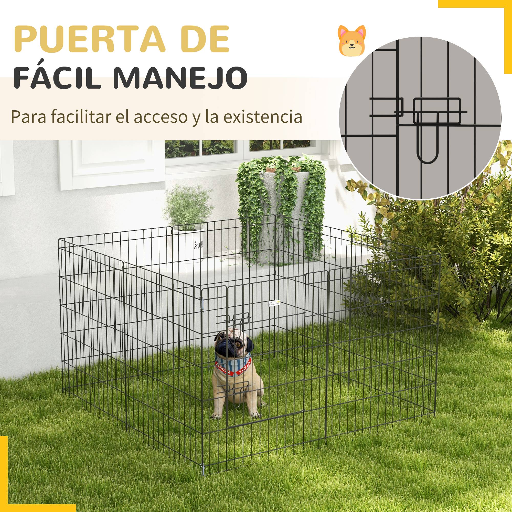 Parc pour chien 8 panneaux 76 x 61 cm, forme personnalisée, avec porte et double verrouillage, pour jardin ou terrasse, noir - Image 9