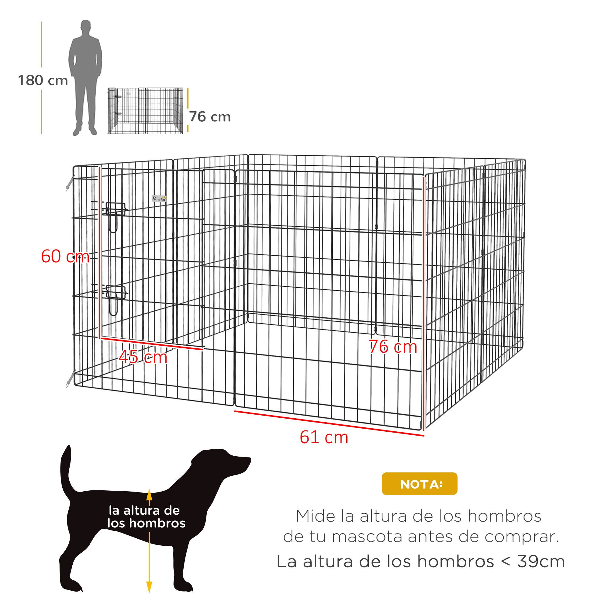 Parc pour chien 8 panneaux 76 x 61 cm, forme personnalisée, avec porte et double verrouillage, pour jardin ou terrasse, noir - Image 5