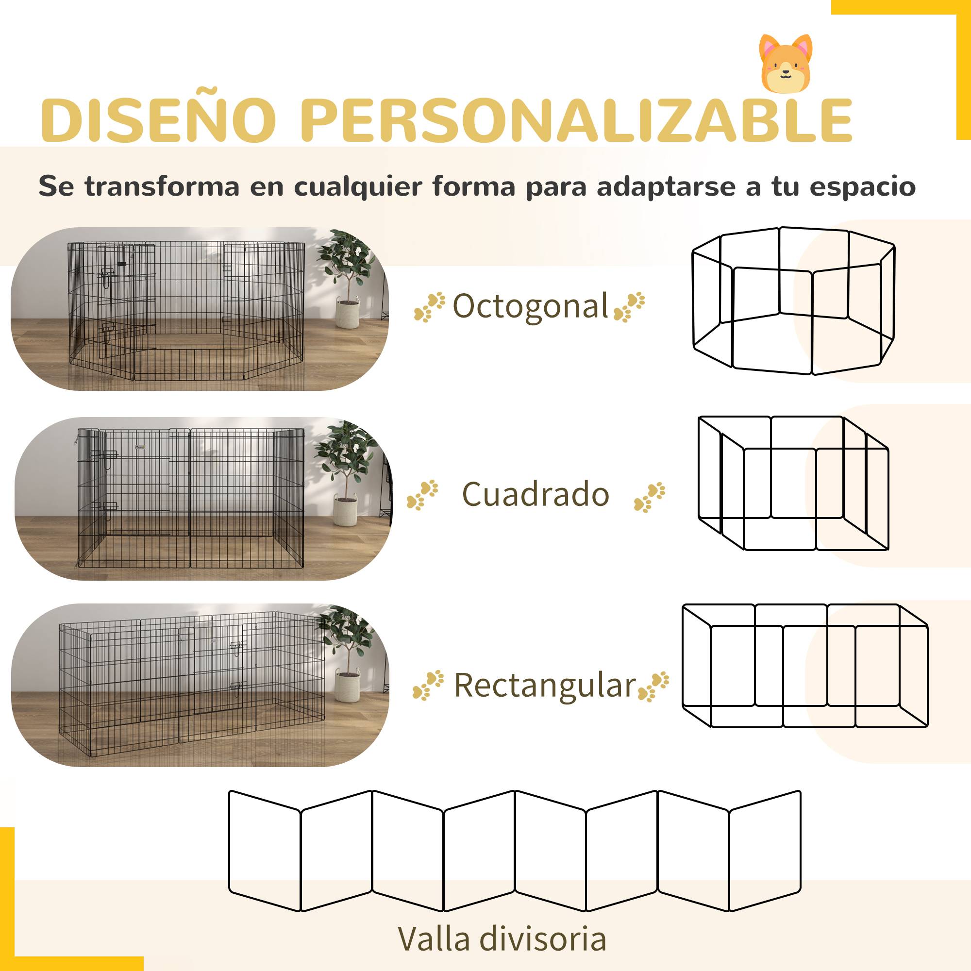 Parc pour chien 8 panneaux 76 x 61 cm, forme personnalisée, avec porte et double verrouillage, pour jardin ou terrasse, noir - Image 6