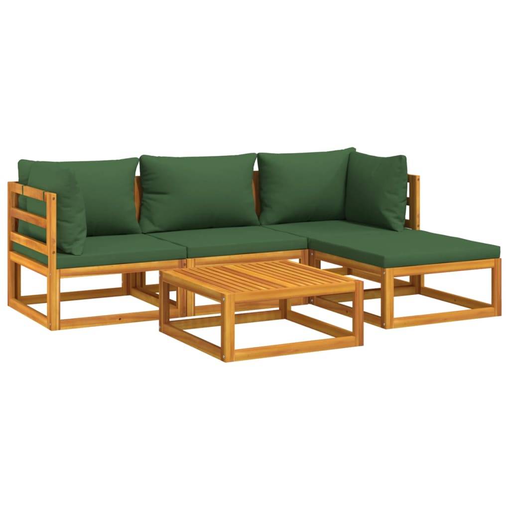 Helloshop26 - Salon de jardin meuble d'extérieur ensemble de mobilier 5 pièces avec coussins vert bois massif - Imagen 1