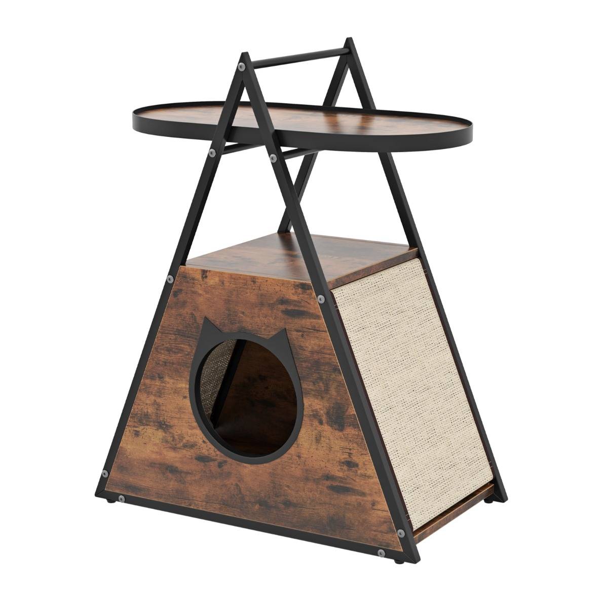 Meuble pour Chat Armoire Cachée avec Niche pour Chat et Table d'Appoint Table de Nuit pour Chat avec Étagère Ouverte à 2 Niveaux - Image 4