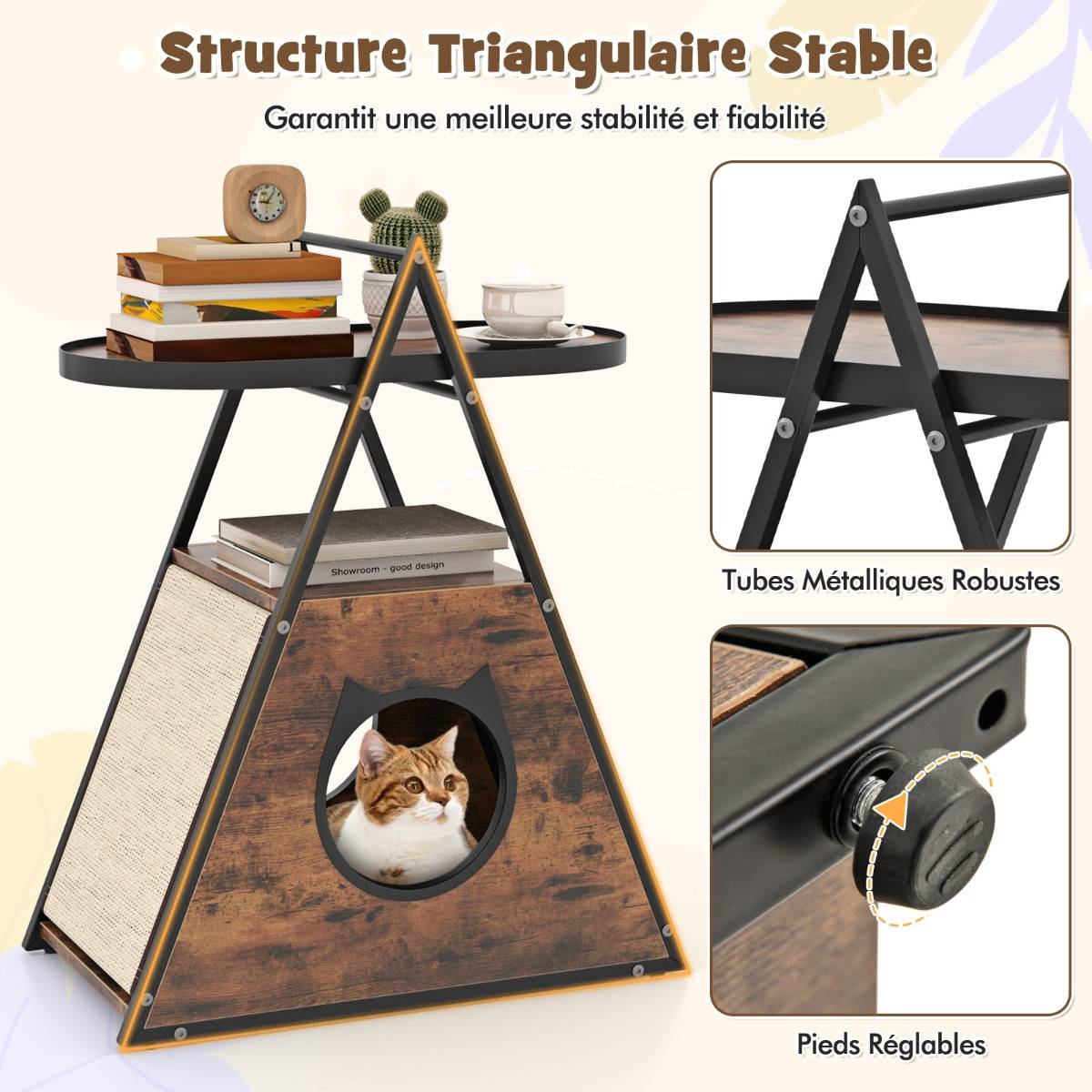 Meuble pour Chat Armoire Cachée avec Niche pour Chat et Table d'Appoint Table de Nuit pour Chat avec Étagère Ouverte à 2 Niveaux - Image 9