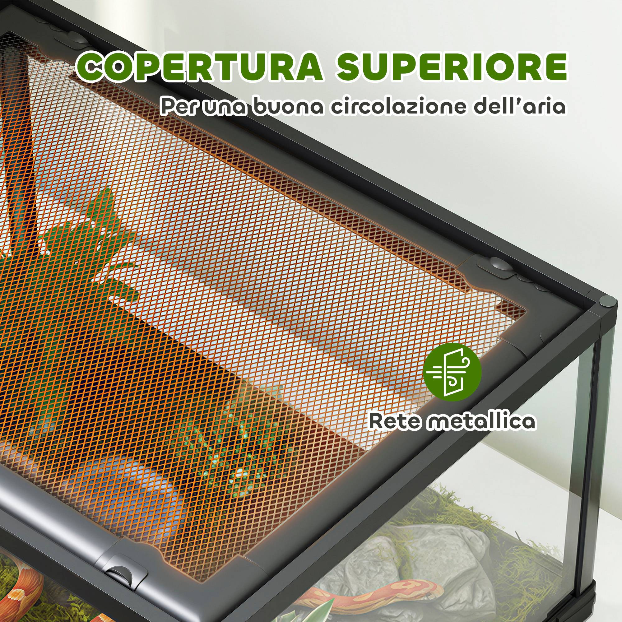 Terrarium surélevé pour reptiles avec double verrouillage et parois en verre, 60 x 45 x 32 cm, noir - Image 7