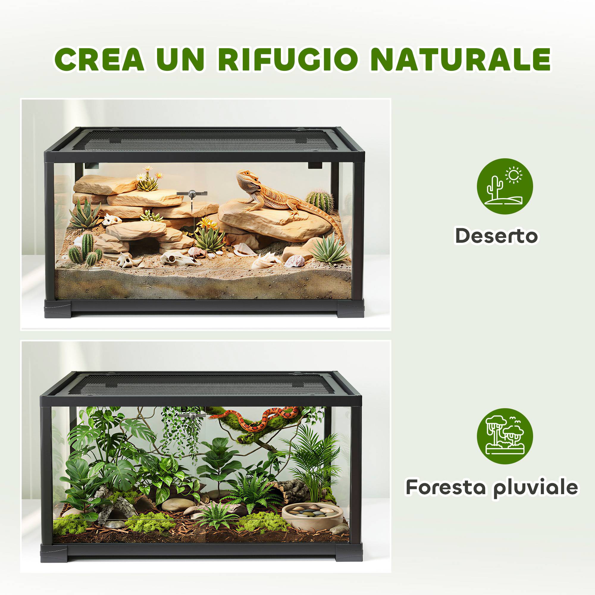 Terrarium surélevé pour reptiles avec double verrouillage et parois en verre, 60 x 45 x 32 cm, noir - Image 9