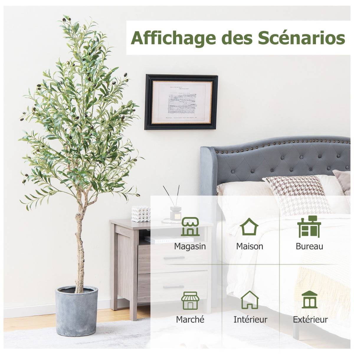 Plante artificielle en bois ivre, olivier vert, plante tropicale artificielle en pot, décoration pour la maison, le bureau, le salon, rouge, 2 m