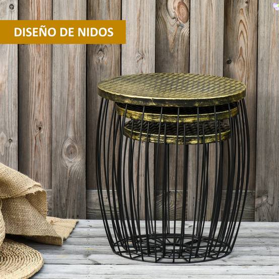 Lot 3 tables d'appoint empilables métal rotin pour jardin rangement intégré noir - ComfortXL Outdoor Living - Image 6