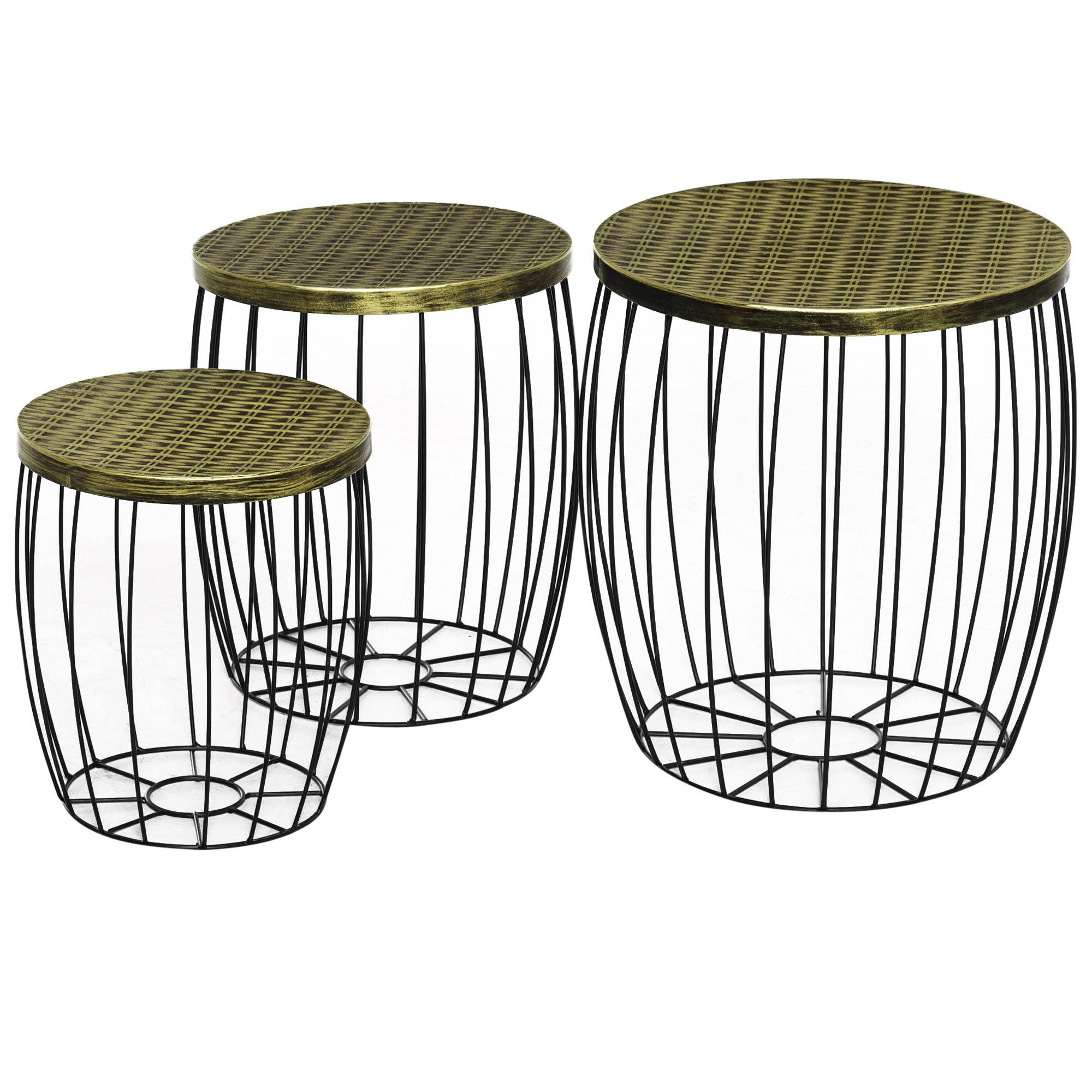 Lot 3 tables d'appoint empilables métal rotin pour jardin rangement intégré noir - ComfortXL Outdoor Living - Image 1