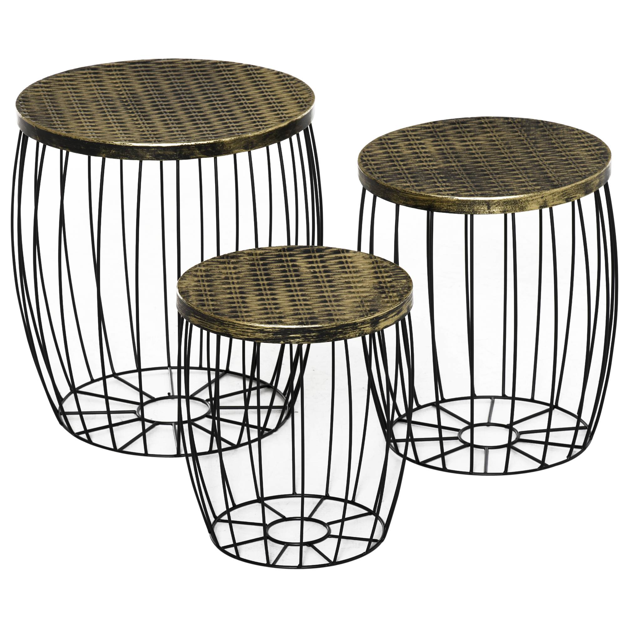 Lot 3 tables d'appoint empilables métal rotin pour jardin rangement intégré noir - ComfortXL Outdoor Living - Image 2