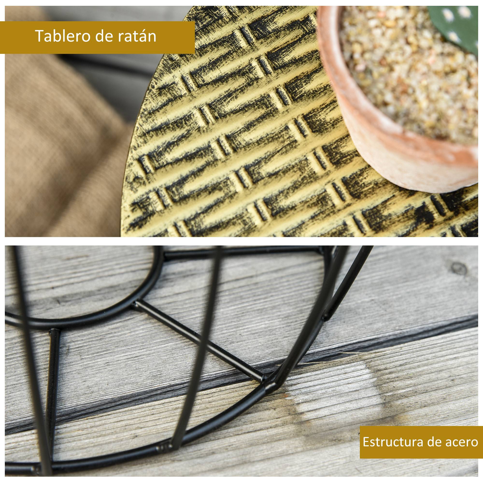 Lot 3 tables d'appoint empilables métal rotin pour jardin rangement intégré noir - ComfortXL Outdoor Living - Image 8