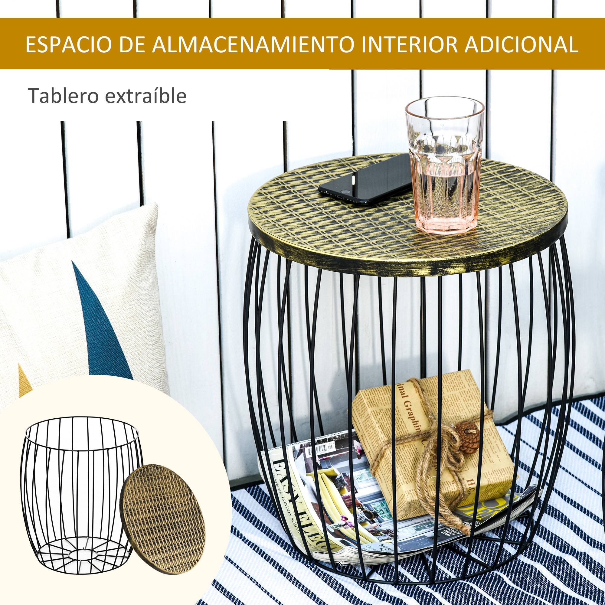 Lot 3 tables d'appoint empilables métal rotin pour jardin rangement intégré noir - ComfortXL Outdoor Living - Image 7