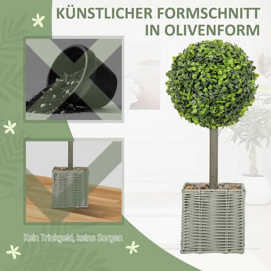 Lot de 2 Buis Artificiels Boule Pot Tressé Intérieur Extérieur Anti UV Vert 50cm - ComfortXL Outdoor Living - Image 9