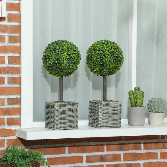 Lot de 2 Buis Artificiels Boule Pot Tressé Intérieur Extérieur Anti UV Vert 50cm - ComfortXL Outdoor Living - Image 3