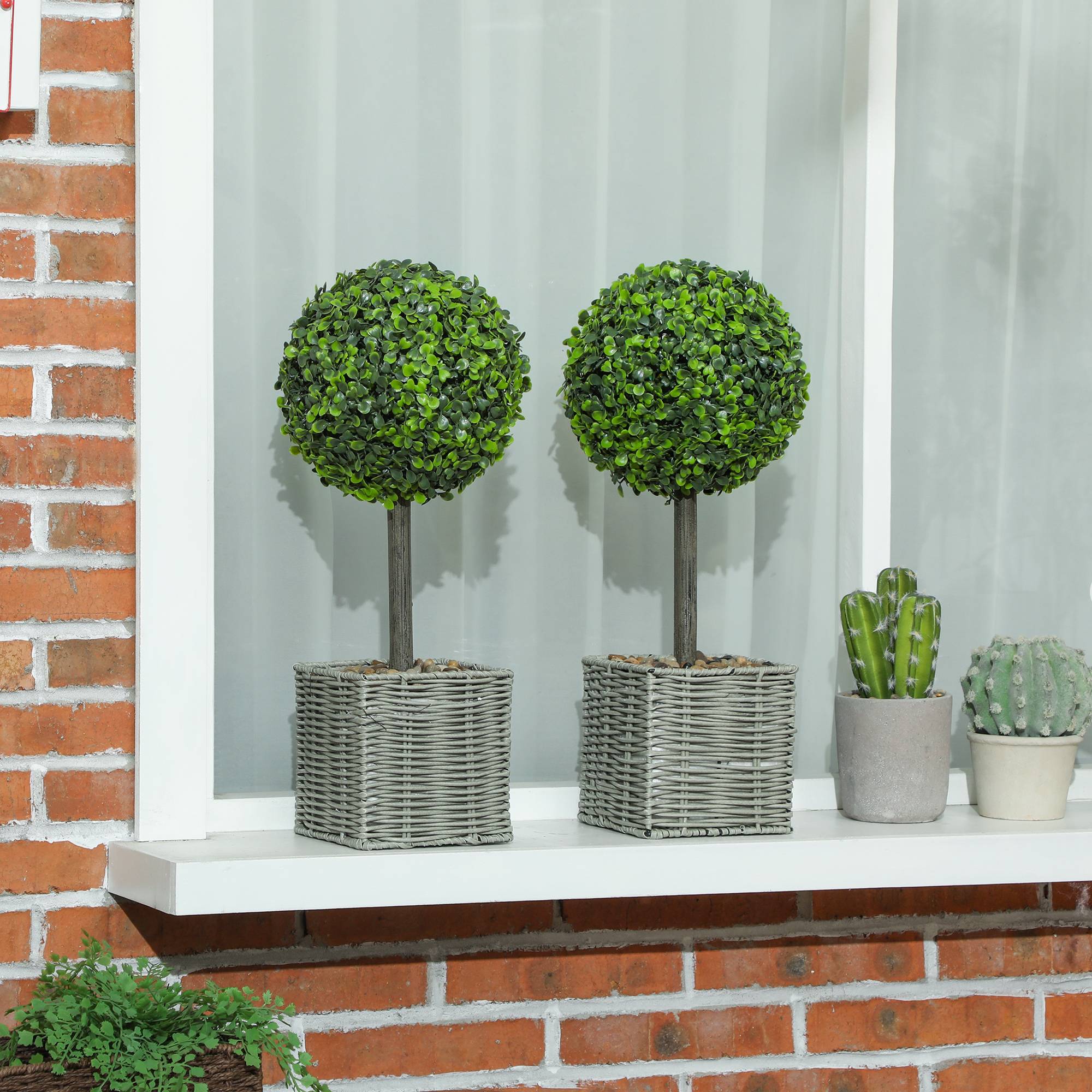 Lot de 2 Buis Artificiels Boule Pot Tressé Intérieur Extérieur Anti UV Vert 50cm - ComfortXL Outdoor Living - Image 3