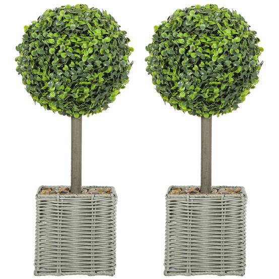 Lot de 2 Buis Artificiels Boule Pot Tressé Intérieur Extérieur Anti UV Vert 50cm - ComfortXL Outdoor Living - Image 1