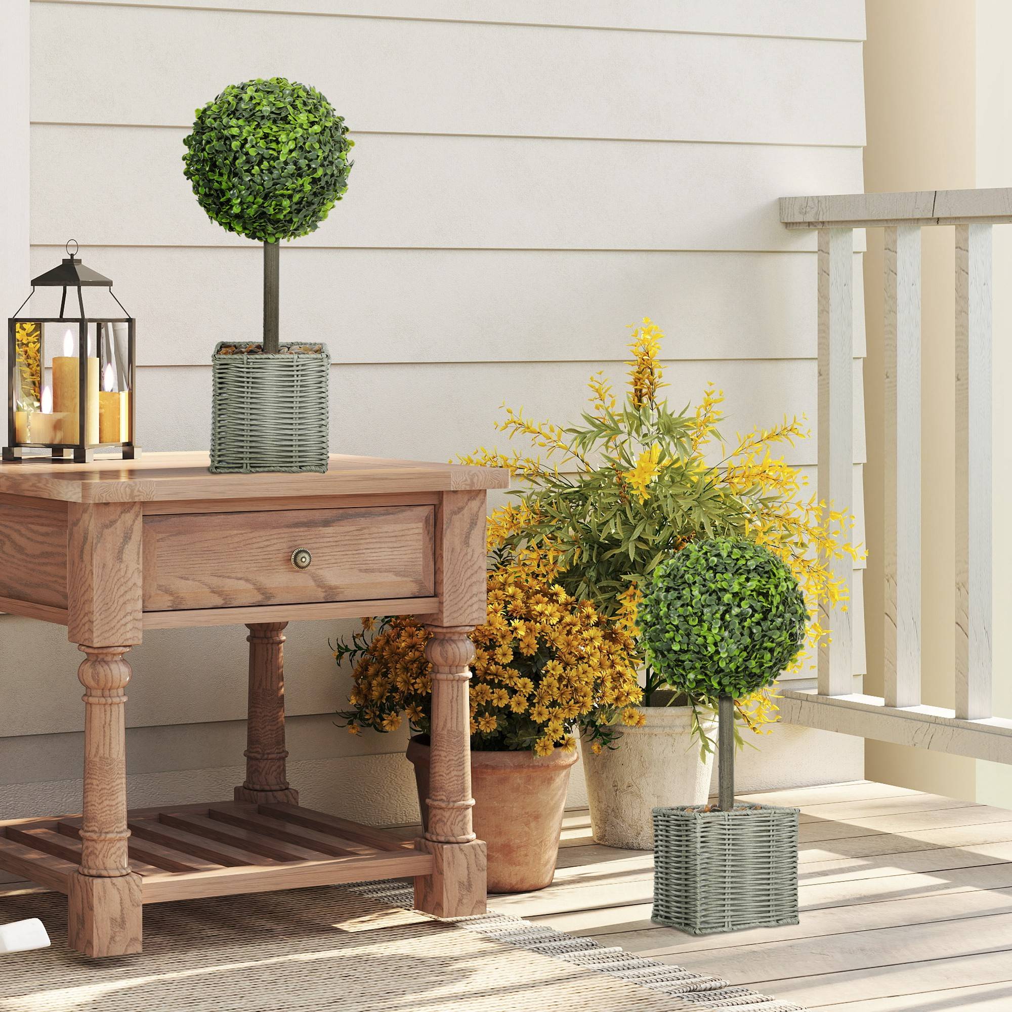 Lot de 2 Buis Artificiels Boule Pot Tressé Intérieur Extérieur Anti UV Vert 50cm - ComfortXL Outdoor Living - Image 10