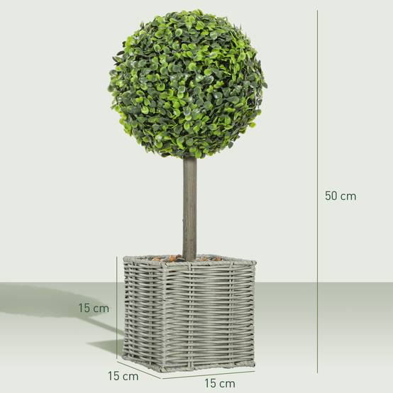 Lot de 2 Buis Artificiels Boule Pot Tressé Intérieur Extérieur Anti UV Vert 50cm - ComfortXL Outdoor Living - Image 5