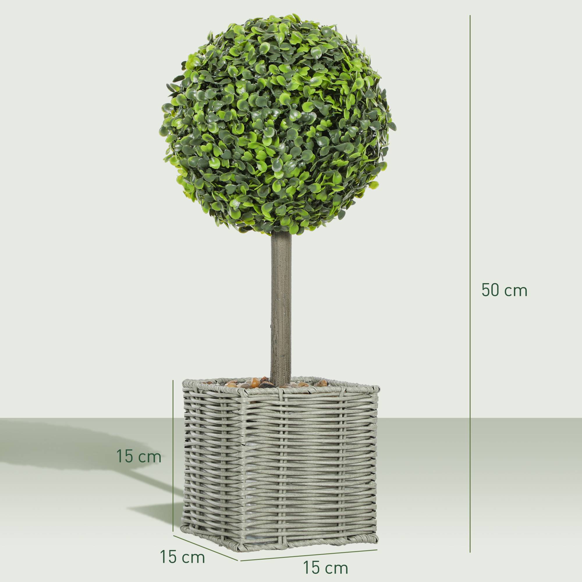 Lot de 2 Buis Artificiels Boule Pot Tressé Intérieur Extérieur Anti UV Vert 50cm - ComfortXL Outdoor Living - Image 5