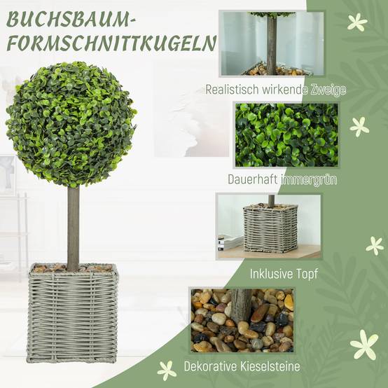 Lot de 2 Buis Artificiels Boule Pot Tressé Intérieur Extérieur Anti UV Vert 50cm - ComfortXL Outdoor Living - Image 6