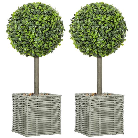 Lot de 2 Buis Artificiels Boule Pot Tressé Intérieur Extérieur Anti UV Vert 50cm - ComfortXL Outdoor Living - Image 2
