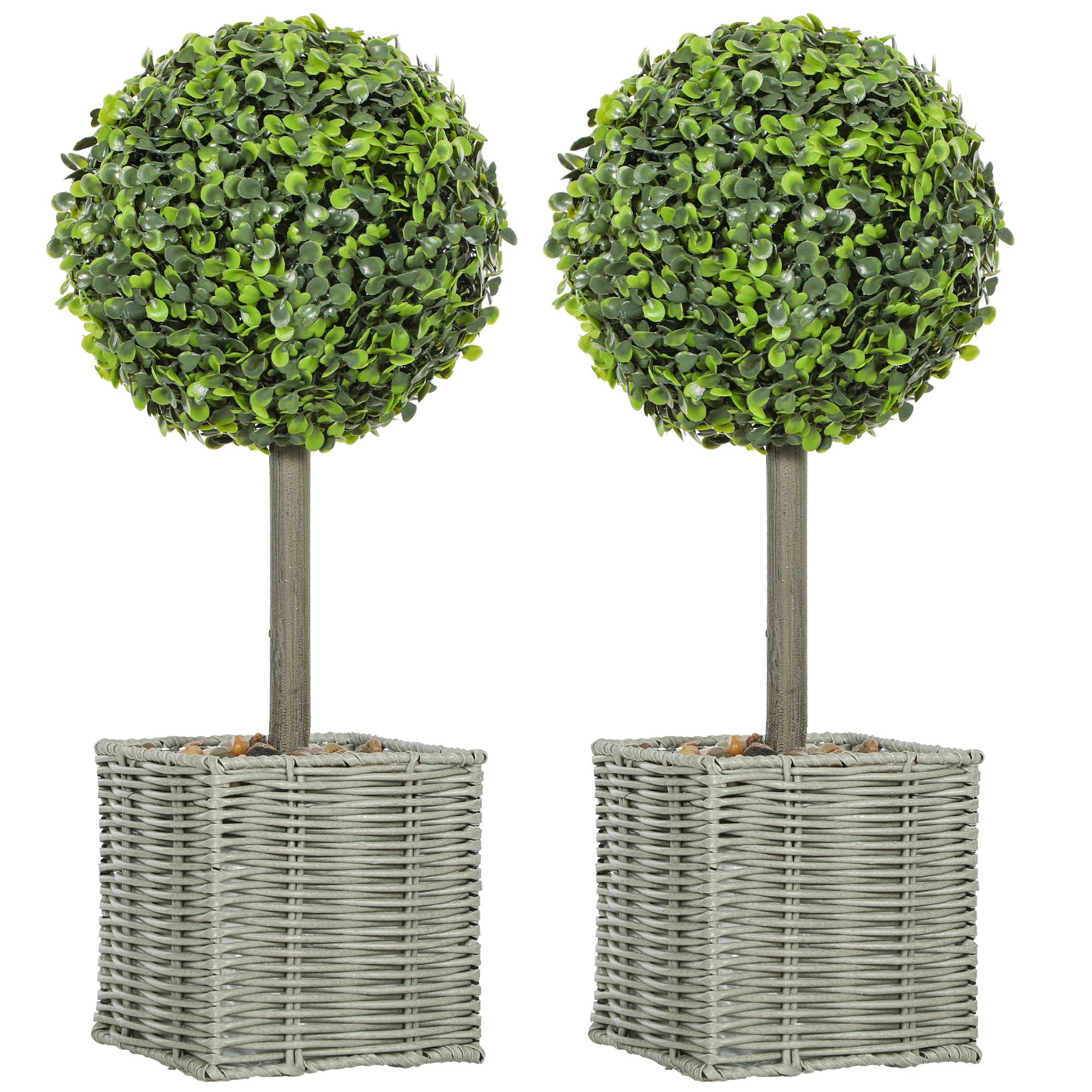 Lot de 2 Buis Artificiels Boule Pot Tressé Intérieur Extérieur Anti UV Vert 50cm - ComfortXL Outdoor Living - Image 2