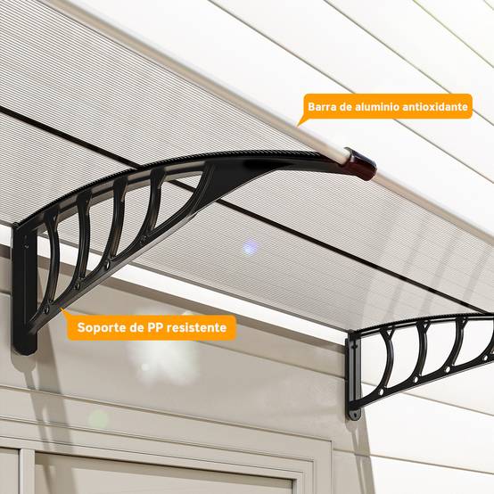 Auvent de protection extérieur 200 x 96 x 27 cm pour portes et fenêtres, contre le soleil et la pluie, transparent - Image 10