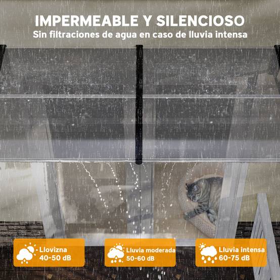 Auvent de protection extérieur 200 x 96 x 27 cm pour portes et fenêtres, contre le soleil et la pluie, transparent - Image 7